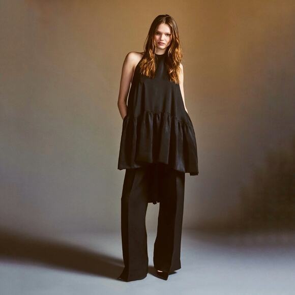 AZEEZA Winston Raw Silk Mini Dress Black High Low Halter Cocktail Party Size S - Picture 12 of 13